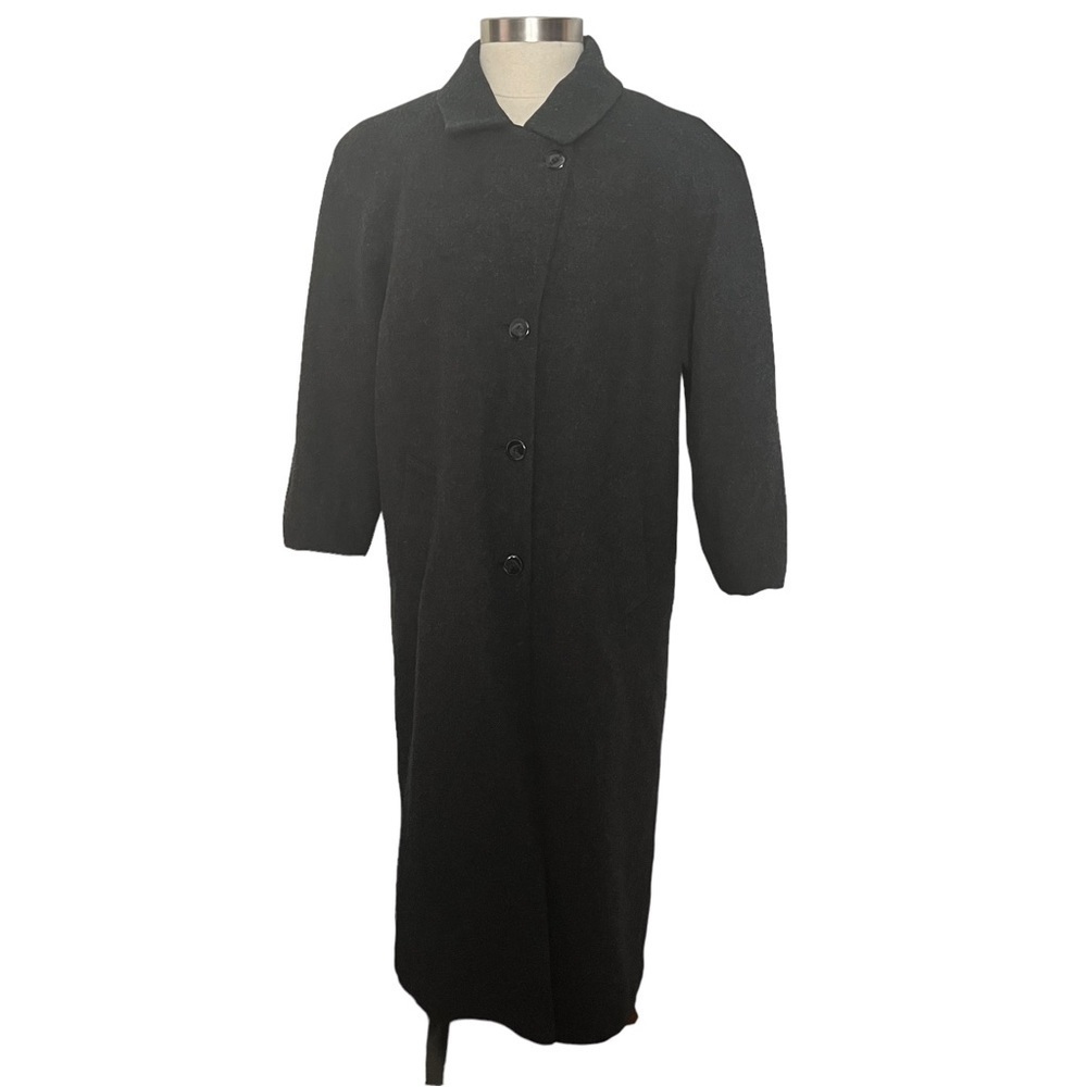 Stephanie Mathews Missy Charcoal Grey 4-Button 100% Wool Lined Trench Coat 14